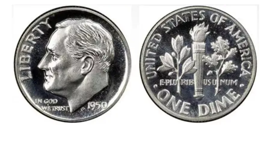 En el reverso de esta moneda de 10 centavos está grabado “United States Of America”, separado por puntos y dos estrellas. Tiene una letra D y a continuación “DIME, el término con el que se las conoce a las monedas de 10 centavos de dólar.